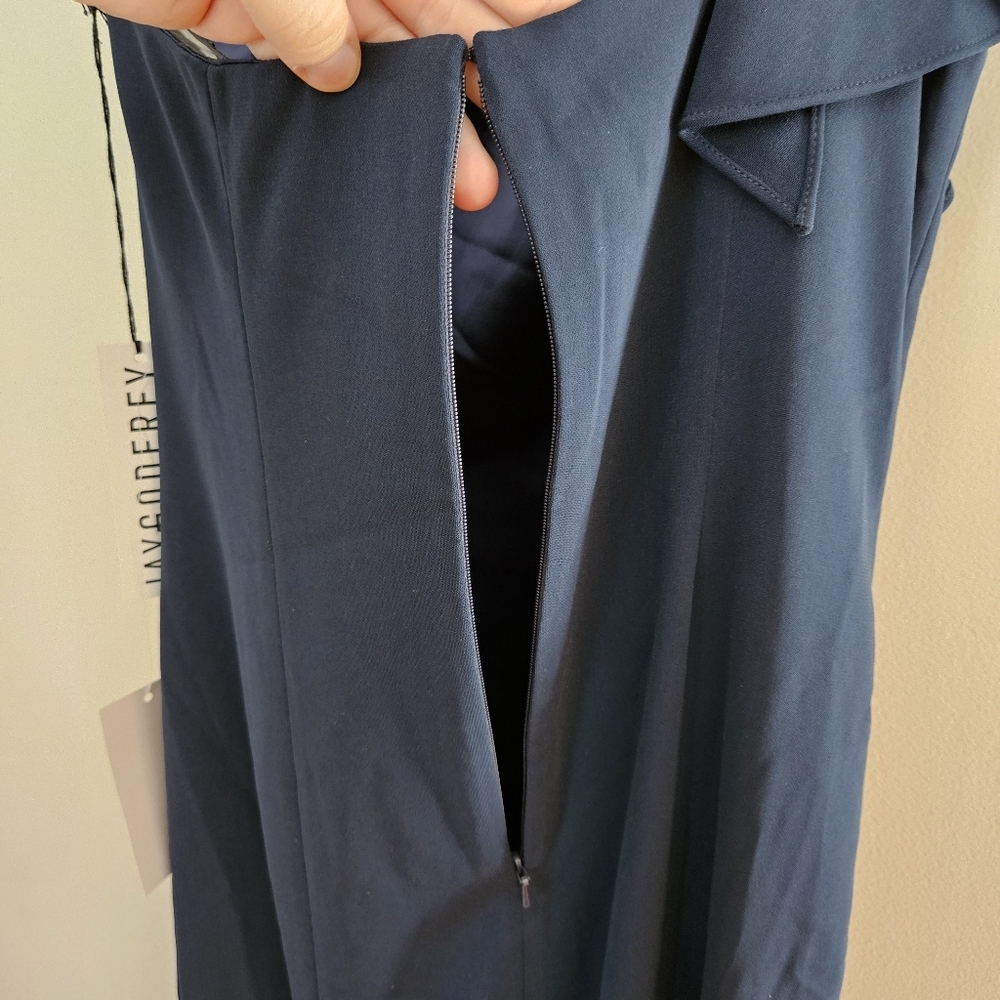 Jay Godfrey Osgood Gown Navy Blue One-Shoulder Dress Formal Ruffle Neutral Solid - Picture 9 of 13